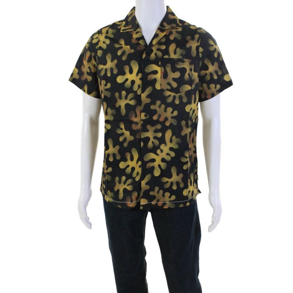 Banks Journal Mens Cotton Short Sleeve Button Down Pattern Shirt Black Size S